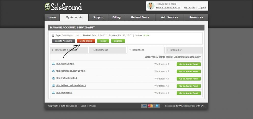 installazione WordPress cpanel
