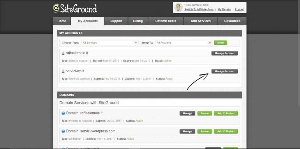 Installare WordPress account
