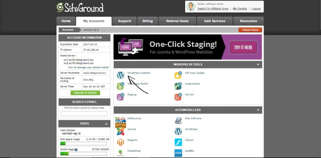 installazione WordPress