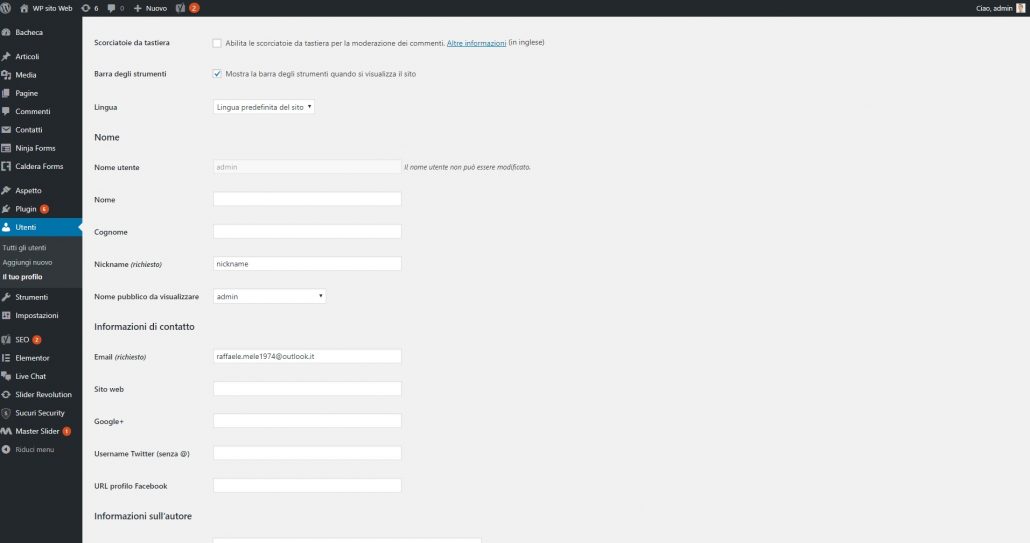 profilo admin modifica