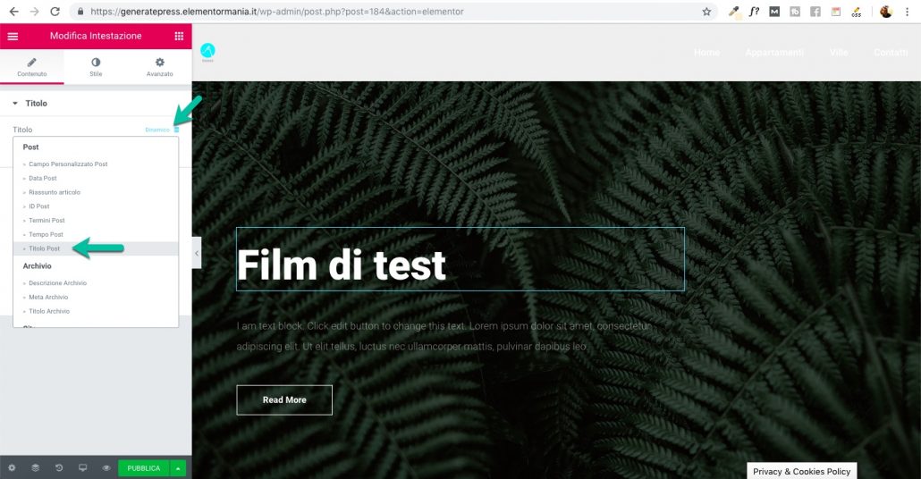 Importa titolo Elementor dinamico