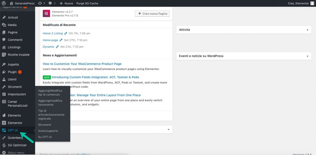 Installazione CPT UI