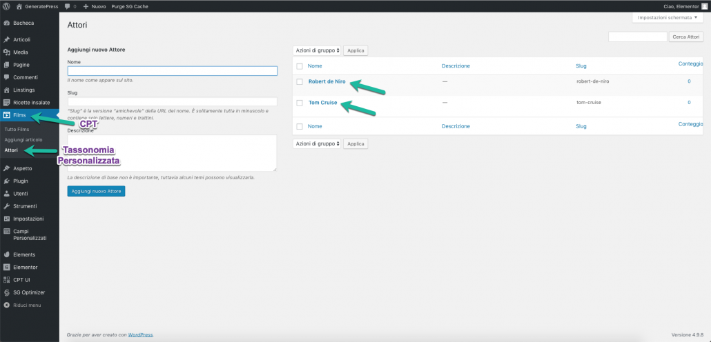 Tassonomia personalizzata 