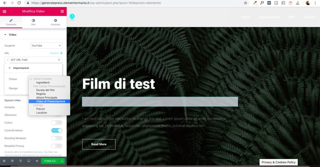inserimento video acf
