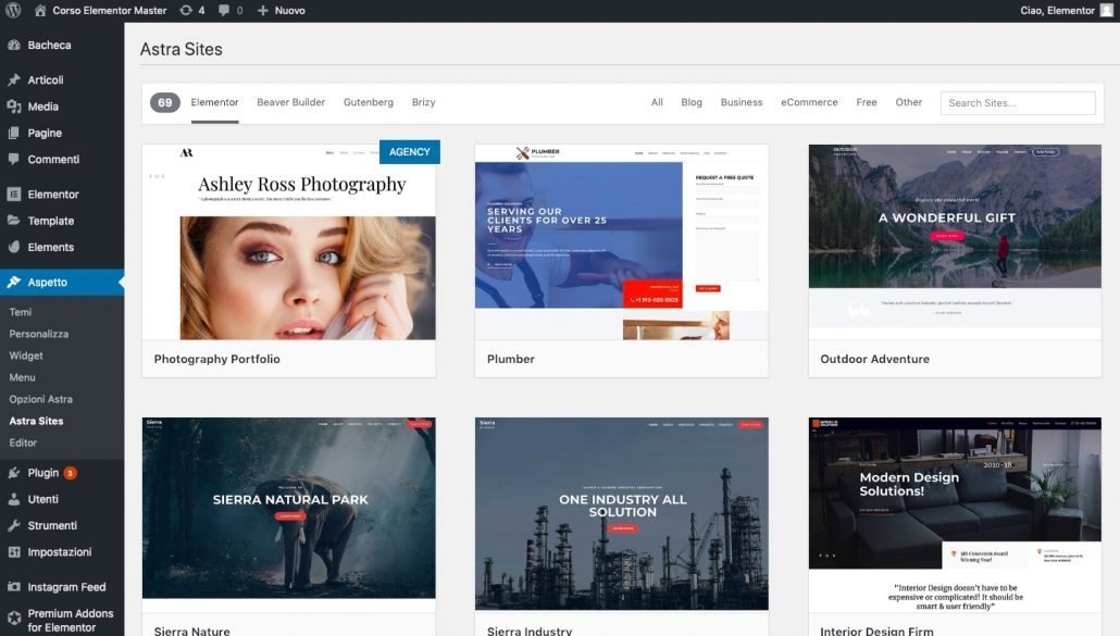 Astra Library Elementor