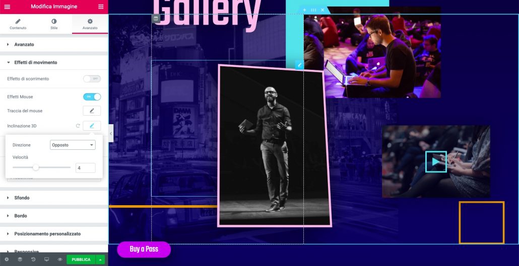 Elementor inclinazione 3D