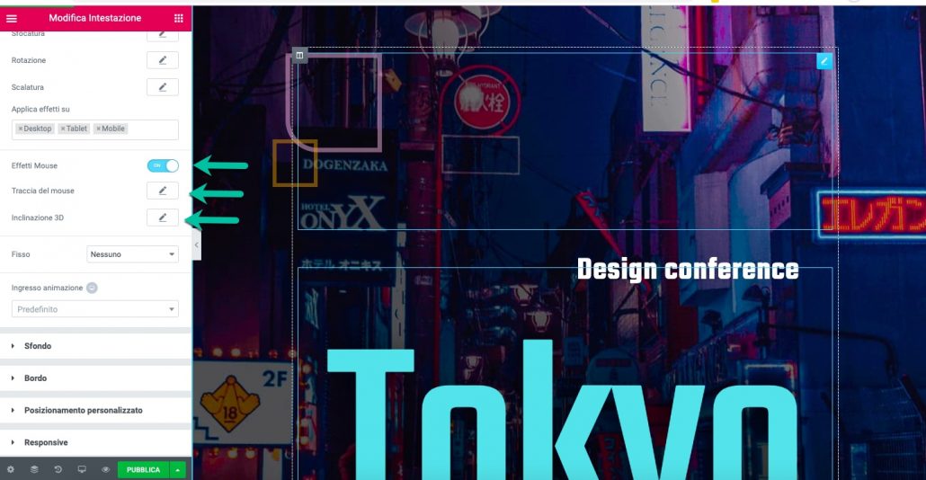 Effetti Mouse Elementor