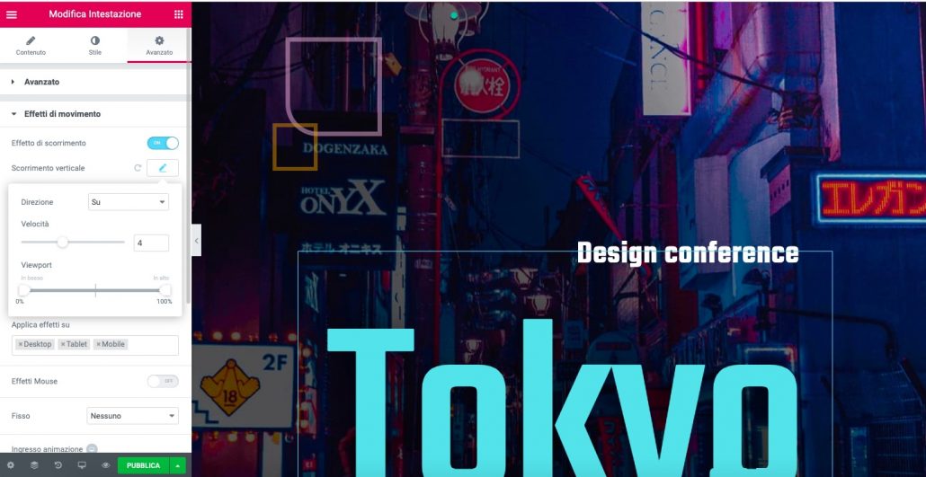 Elementor Effetti di scorrimento