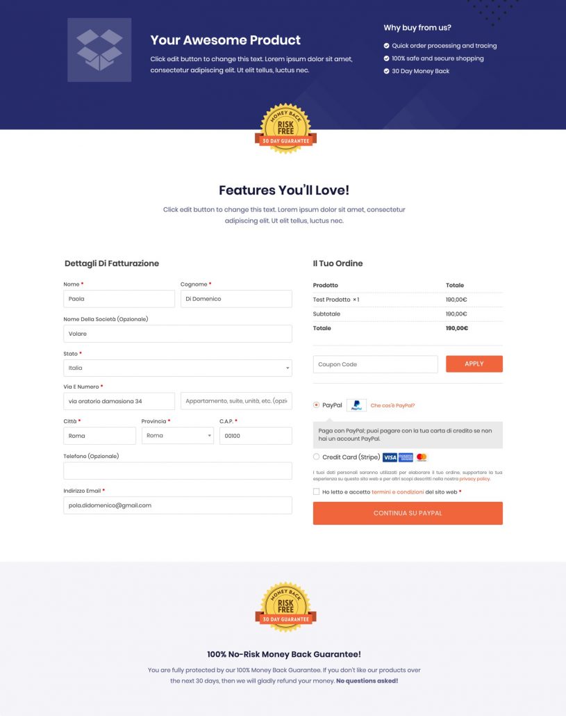 CartFLow Checkout Live page