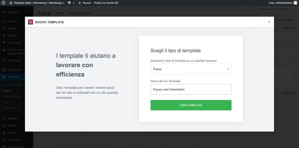 Popup builder template