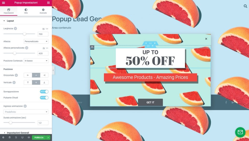 Popup builder impostazioni