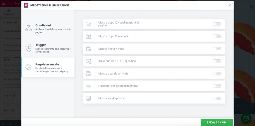 Elementor Popup regole avanzate