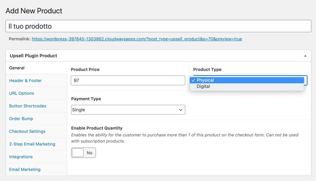 Upsell plugin prodotto