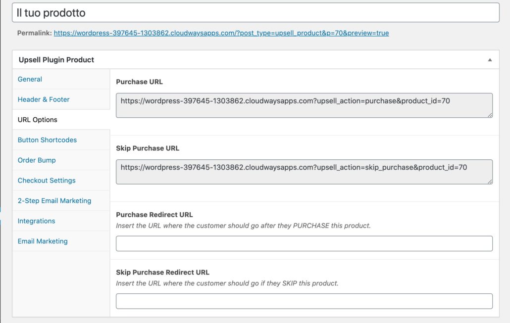 Upsell plugin url options