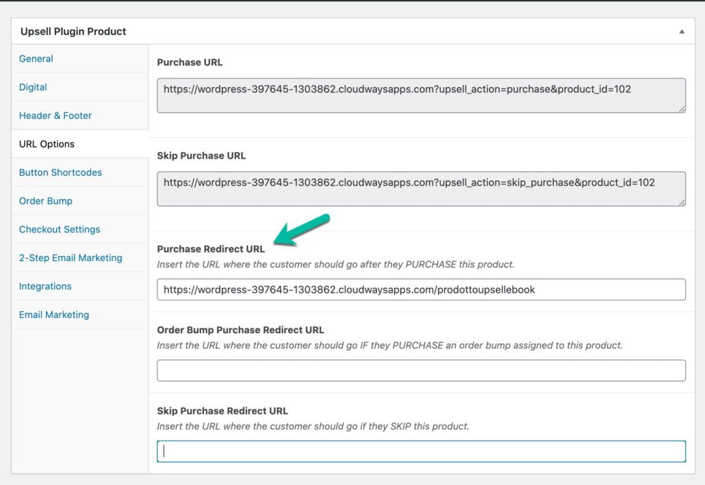 upsell primo prodotto redirect