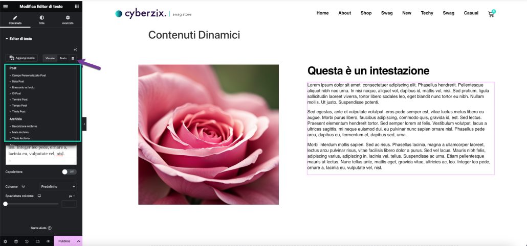 Elementor contenuti dinamici