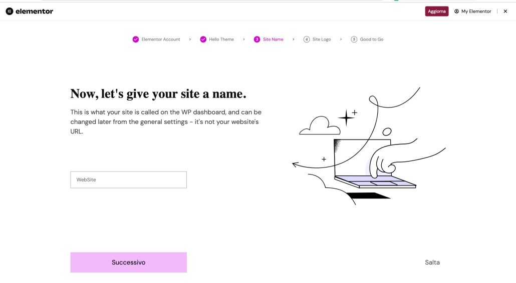 Elementor site name wizard