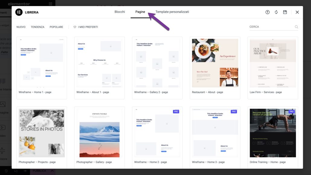 Elementor template library
